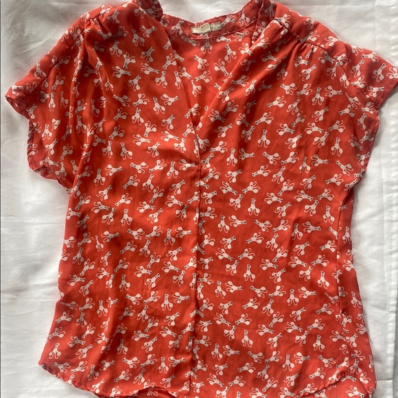 Pleione Tops - Pleione Red Blouse with White Rabbit Print